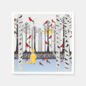 Winterfreude - Katze mit den Kardinälen von Schal- Serviette (Vorderseite)