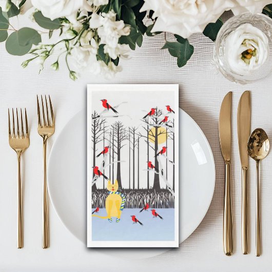 Winterfreude - Katze mit den Kardinälen von Schal- Serviette