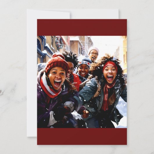 Winterfreude: Kinderschneejacht Feiertagskarte (Vorderseite)