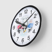 Winterfreude Runde Wanduhr (Winkel)
