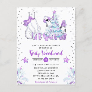 Winterfreunde Eisbär und Pinguine Baby Shower Postkarte