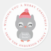 Winterfreunde | Eule Holiday Runder Aufkleber (Vorderseite)