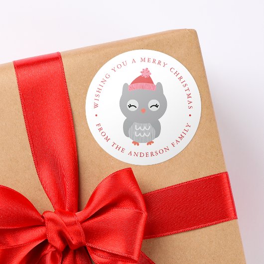 Winterfreunde | Eule Holiday Runder Aufkleber