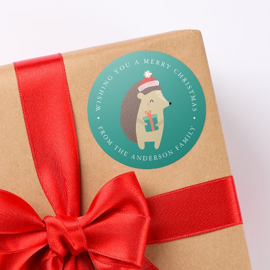 Winterfreunde | Igel Holiday Runder Aufkleber