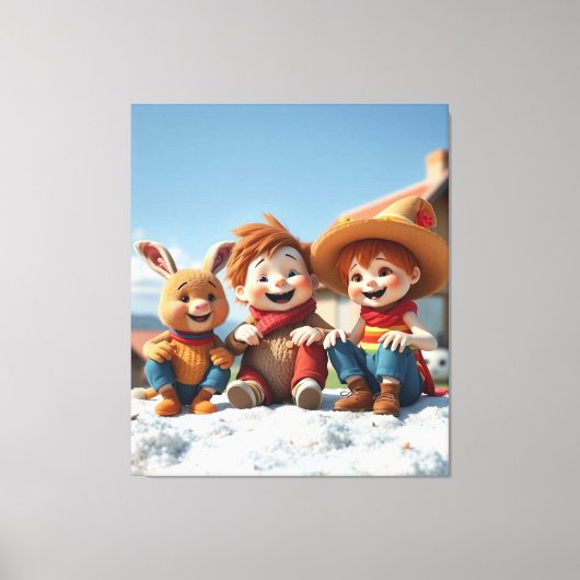 Winterfreunde im Glück Leinwanddruck (Vorderseite)