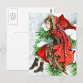 Winterfreunde - Kardinal Bird Girl Postkarten (Vorne/Hinten)