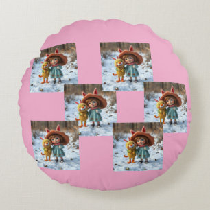 „Winterfreunde – Magische Freundschaft im Schnee“ Rundes Kissen