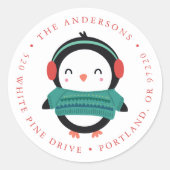 Winterfreunde Pinguin Rücksendeadresse Runder Aufkleber (Vorderseite)