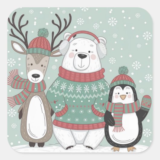 Winterfreunde Quadratischer Aufkleber (Vorderseite)