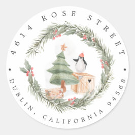 Winterfreunde | Rücksendeadresse für Weihnachten Runder Aufkleber