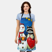 Winterfreunde: Schneemann & Waschbär Freude Design Schürze (Getragen)