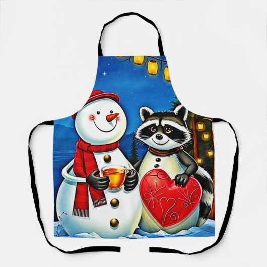 Winterfreunde: Schneemann & Waschbär Freude Design Schürze (Vorderseite)