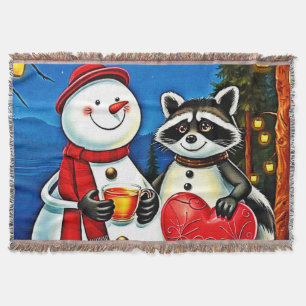 Winterfreunde: Schneemann & Waschbär Joy Design Decke
