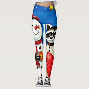 Winterfreunde: Schneemann & Waschbär Joy Design  Leggings