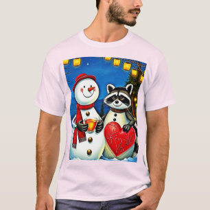Winterfreunde: Schneemann & Waschbär Joy Design T-Shirt