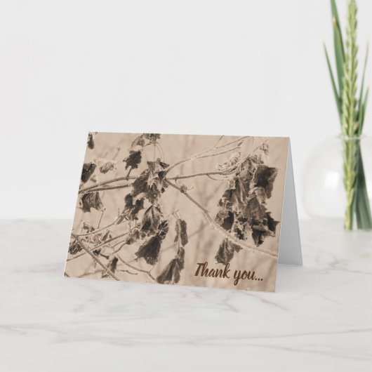 Winterfrost auf Blätter Sepia Dankeskarte (Vorderseite)