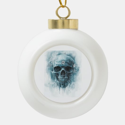 Winterfrost-Schädel Keramik Kugel-Ornament (Vorderseite)