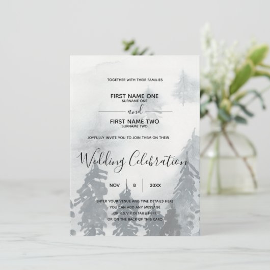 Winterfrostige Hochzeitseinladung Einladung (Stehend Vorderseite)