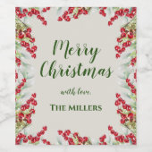 Winterfrüchte und Grüntöne Weihnachten Weinetikett (Einzelnes Label)