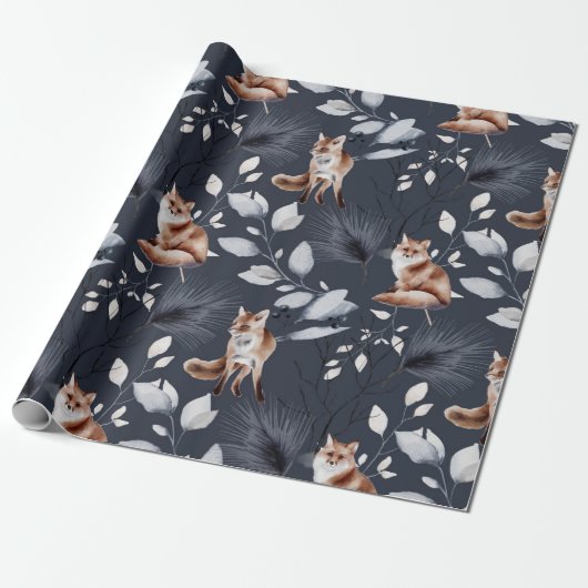 Winterfuchs Botanischer Aquarell Geschenkpapier (Ungerollt)