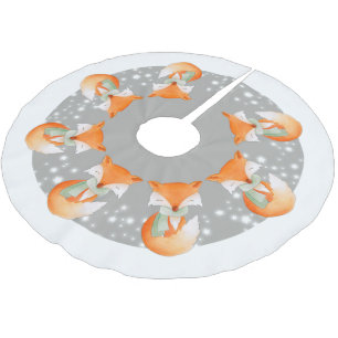 Winterfuchs eingewickelt oben im Schneebaum-Shirt Polyester Weihnachtsbaumdecke