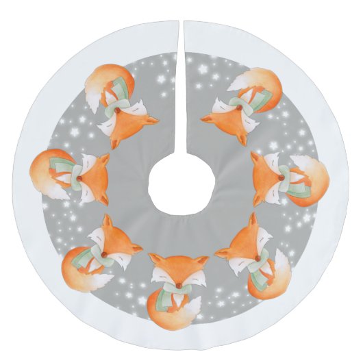 Winterfuchs eingewickelt oben im Schneebaum-Shirt Polyester Weihnachtsbaumdecke (Vorderseite)