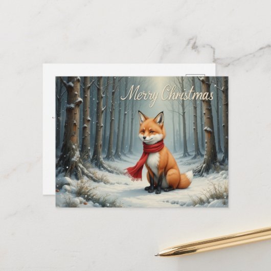 Winterfuchs im magischen Weihnachtswald Postkarte (Vorderseite/Rückseite Beispiel)