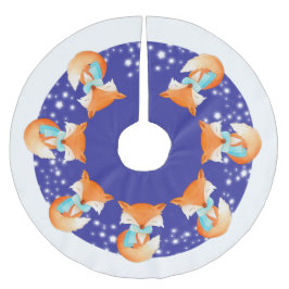 Winterfuchs im Shirt der Schneebäume Polyester Weihnachtsbaumdecke