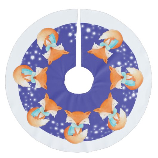 Winterfuchs im Shirt der Schneebäume Polyester Weihnachtsbaumdecke (Vorderseite)