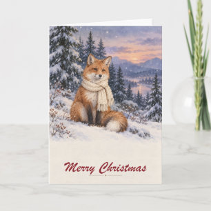Winterfuchs in einem cremefarbenen Schal Frohe Wei Karte