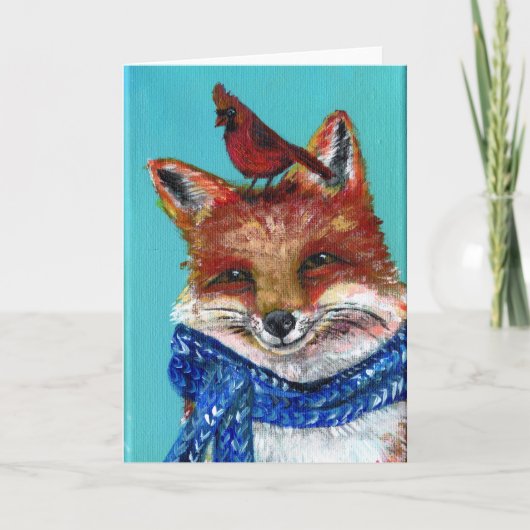 Winterfuchs mit Kardinal! Karte (Vorderseite)