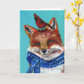 Winterfuchs mit Kardinal! Karte (Gelbe Blume)