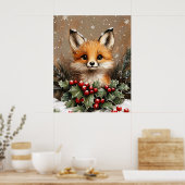 Winterfuchs mit Stechpalme und schneebedeckter Kie Poster (Küche)