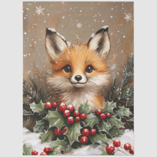 Winterfuchs mit Stechpalme und schneebedeckter Kie Seidenpapier