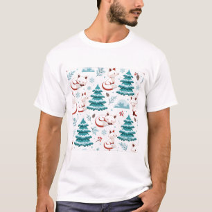 Winterfuchs-Schneefichten-Weihnachtsmuster T-Shirt