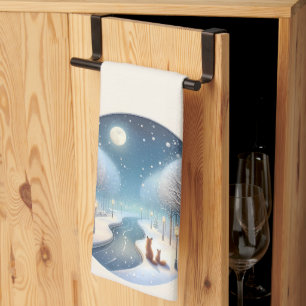 Winterfüchse am mondbeschienenen schneebedeckten F Geschirrtuch