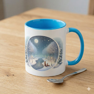 Winterfüchse am mondbeschienenen schneebedeckten F Tasse