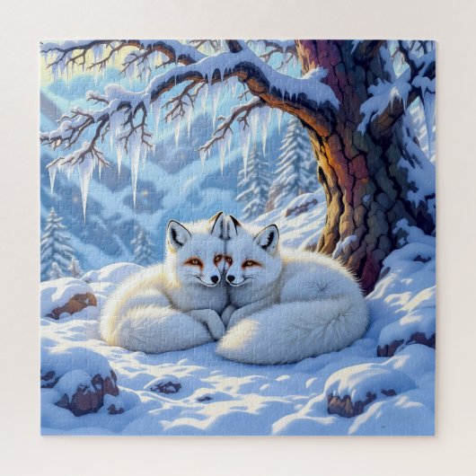 Winterfüchse an einem schneereichen Wintertag  Puzzle (Vertikal)