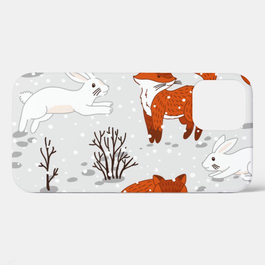 Winterfüchse Bunny Seamless Muster Case-Mate iPhone Hülle (Rückseite (Horizontal))