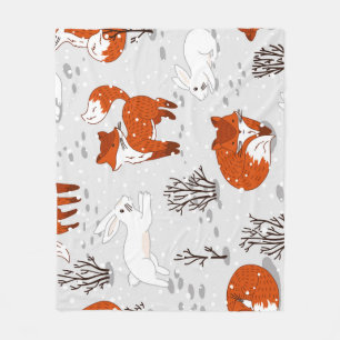 Winterfüchse Bunny Seamless Muster Fleecedecke