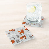 Winterfüchse Bunny Seamless Muster Glasuntersetzer (Schrägansicht)