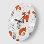 Winterfüchse Bunny Seamless Muster Große Wanduhr (Winkel)