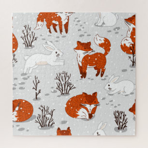Winterfüchse Bunny Seamless Muster Puzzle