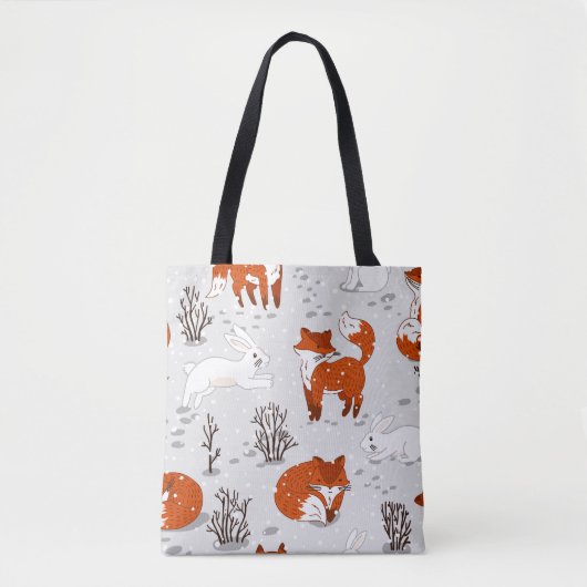 Winterfüchse Bunny Seamless Muster Tasche (Vorderseite)