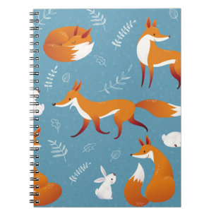 Winterfüchse, Kaninchen, Vintages Muster. Notizblock
