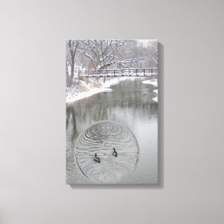 Wintergänse auf dem Fluss Leinwanddruck