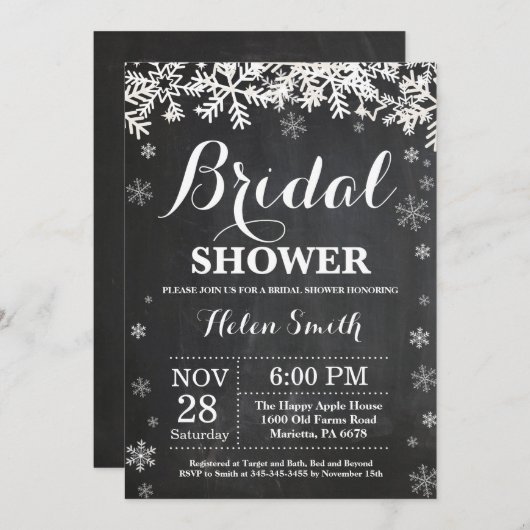 Wintergarten Brautparty Schneeflocken Einladung (Vorne/Hinten)