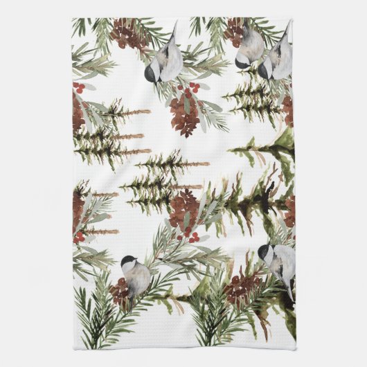 Wintergarten Chickadas Wandern Geschirrtuch (Vertikal)