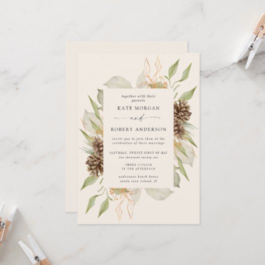 Wintergarten Golden Elegante Hochzeit Einladung (Vorderseite/Rückseite Beispiel)