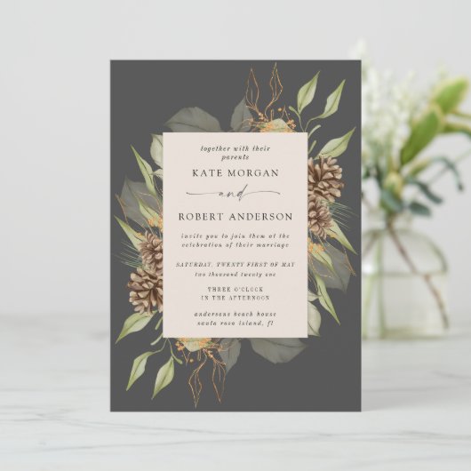 Wintergarten Golden Elegante Hochzeit Einladung (Stehend Vorderseite)